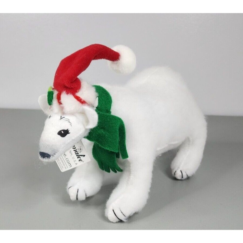 Annalee 2009 Polar Bear 9” NWT Santa Hat Green Scarf